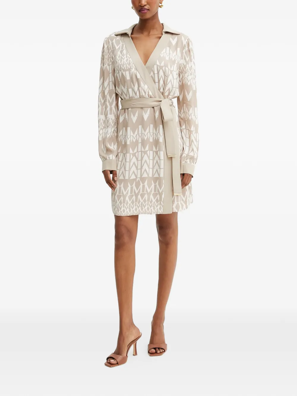 Guess Usa Belted Geometric-pattern Mini Dress In Neutral