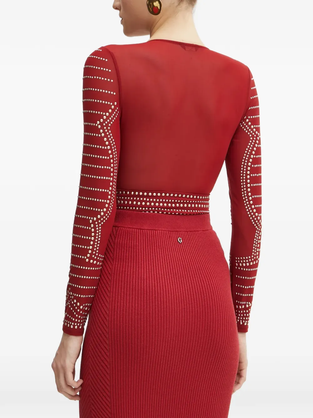  Marciano By Guess Studded V-neck Bodysuit - Red 