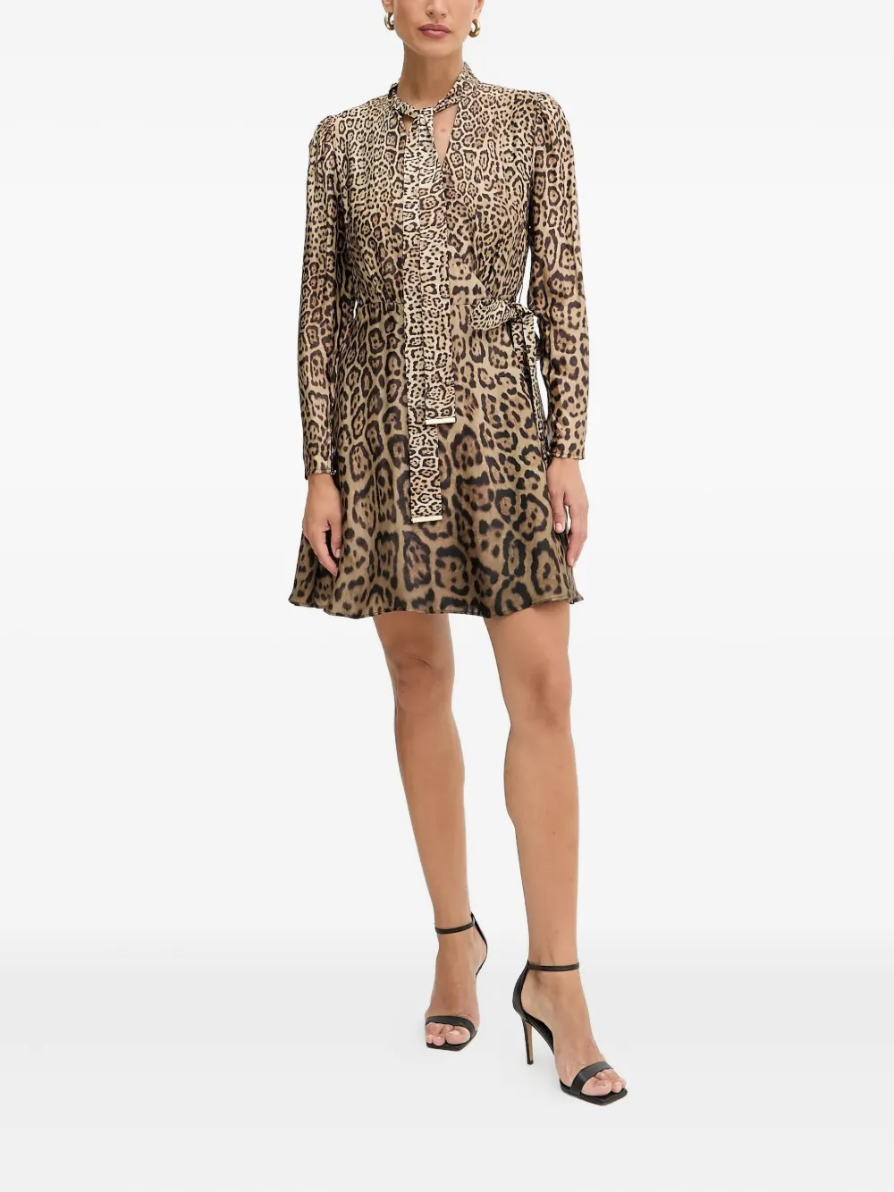 Marciano Tie-neck Leopard-print Mini Dress In Animal Print