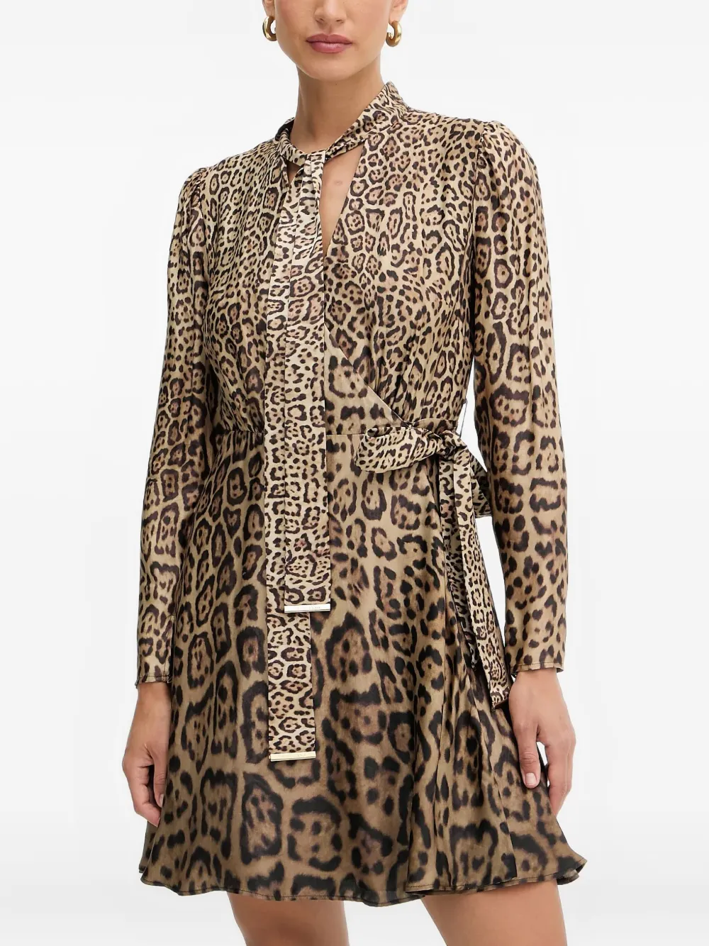 Marciano Tie-neck Leopard-print Mini Dress In Animal Print