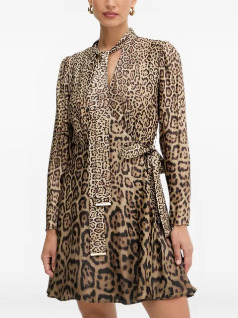 Marciano tie-neck leopard-print mini dress