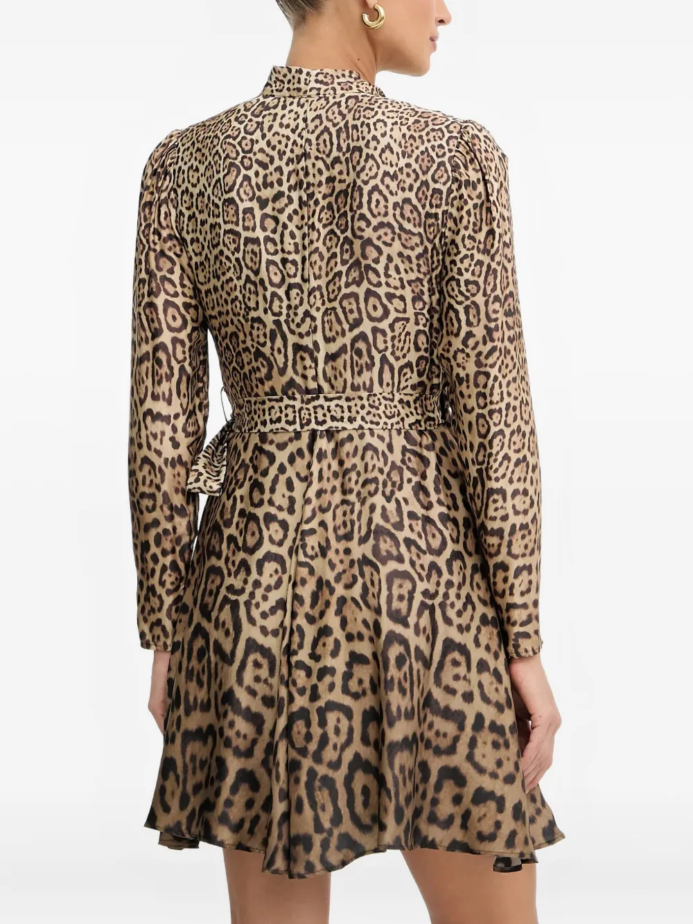 Marciano Tie-neck Leopard-print Mini Dress In Animal Print