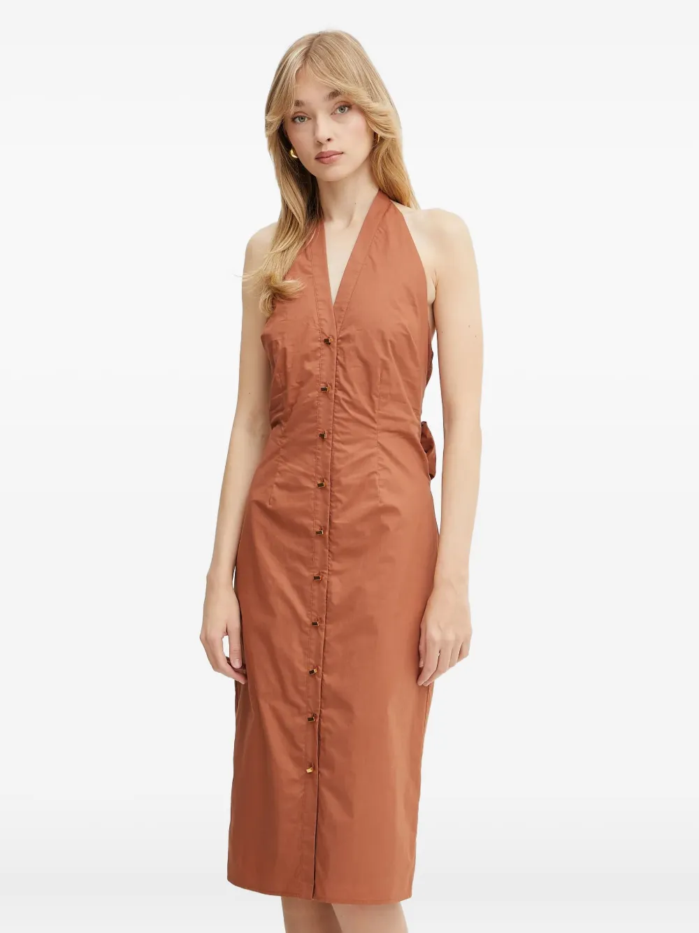 Marciano Pat Buttoned Bow Dress In Orange