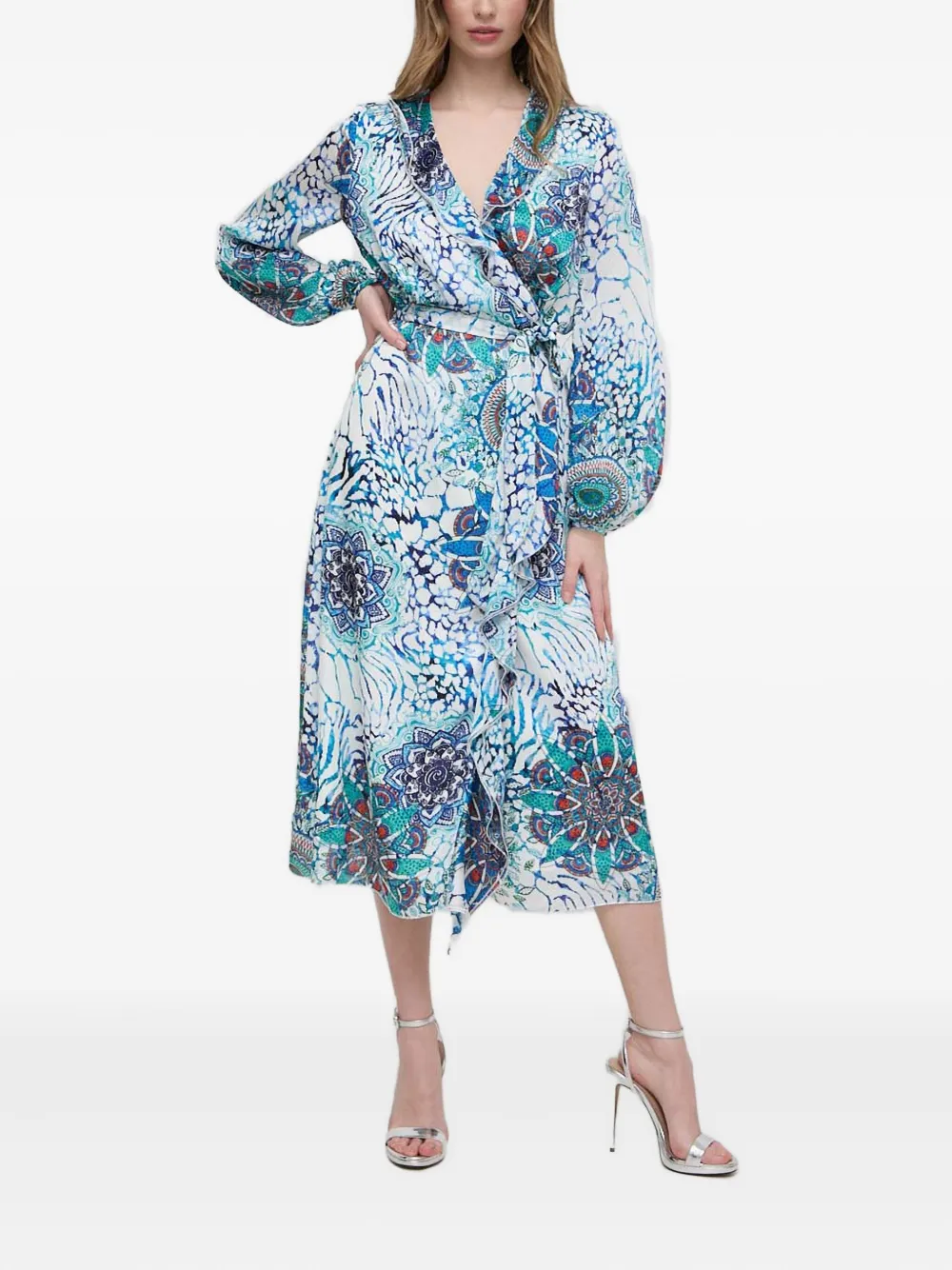 GUESS USA Midi-jurk met print en lange mouwen - Wit