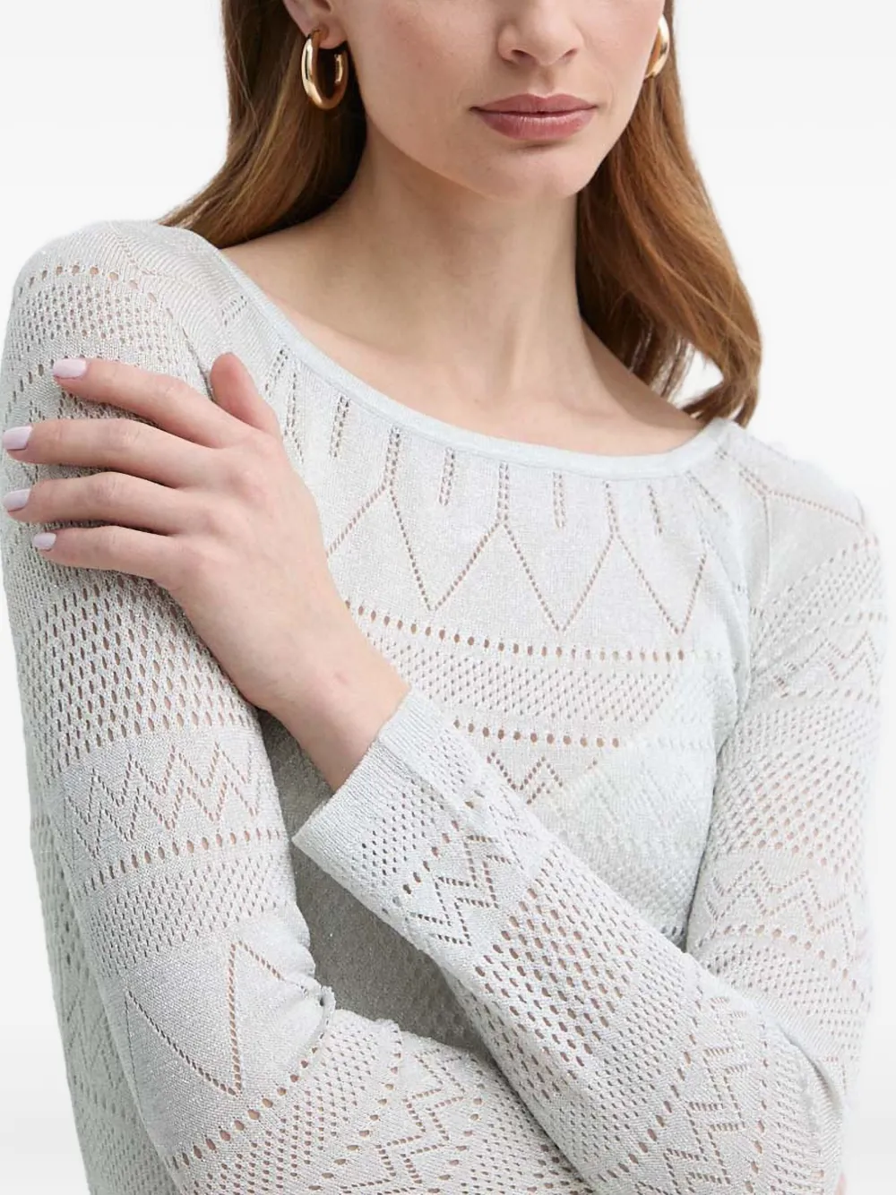 Marciano Long-sleeve Crochet Maxi Dress In White