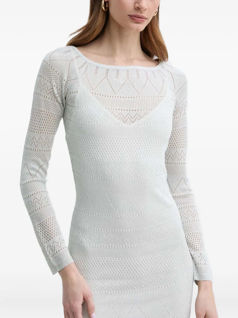 Marciano Long-sleeve Crochet Maxi Dress In White