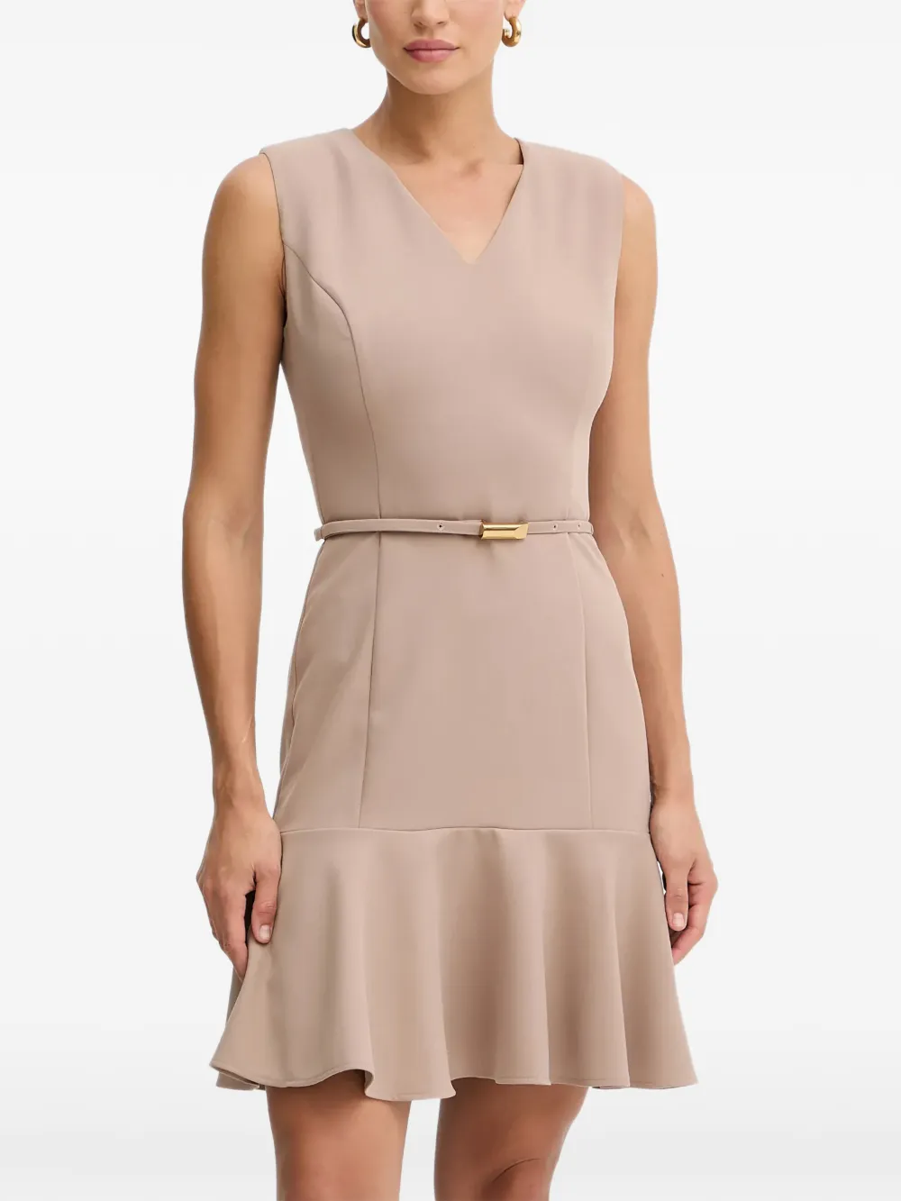 Marciano Belted V-neck Midi Dress In Neutral