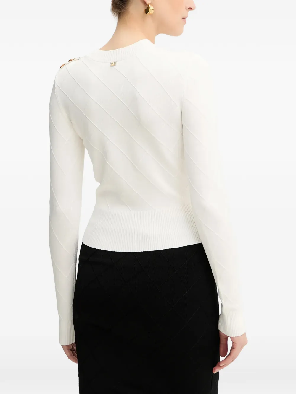  Marciano By Guess Miley Buttons Patterned Sweater - White 