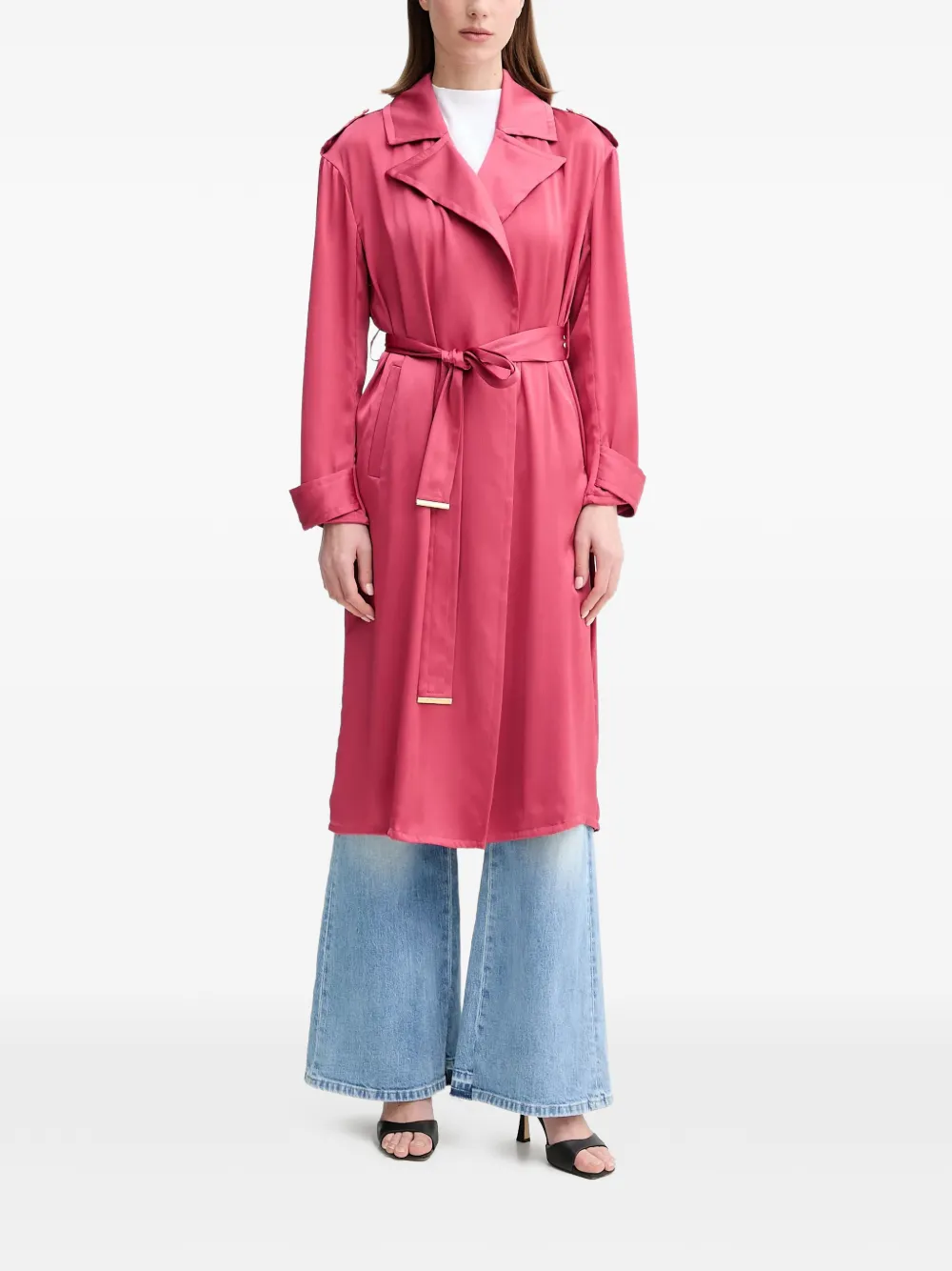 Marciano Belted Notched-lapels Trench In Pink