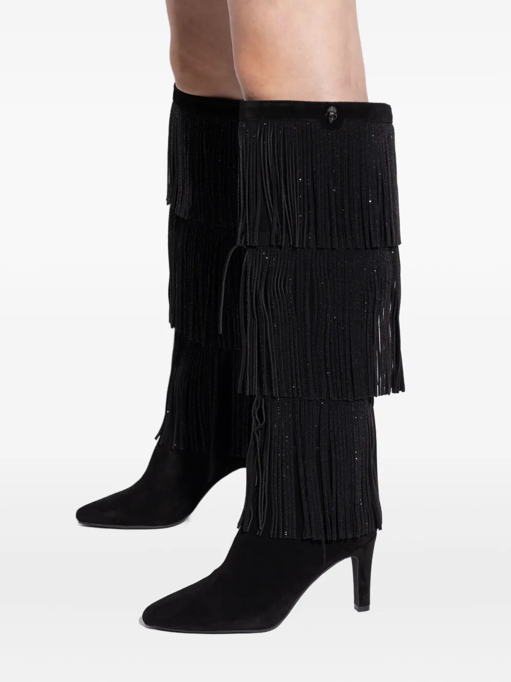 Kurt Geiger 100mm Shoreditch Fringed Boots In Black