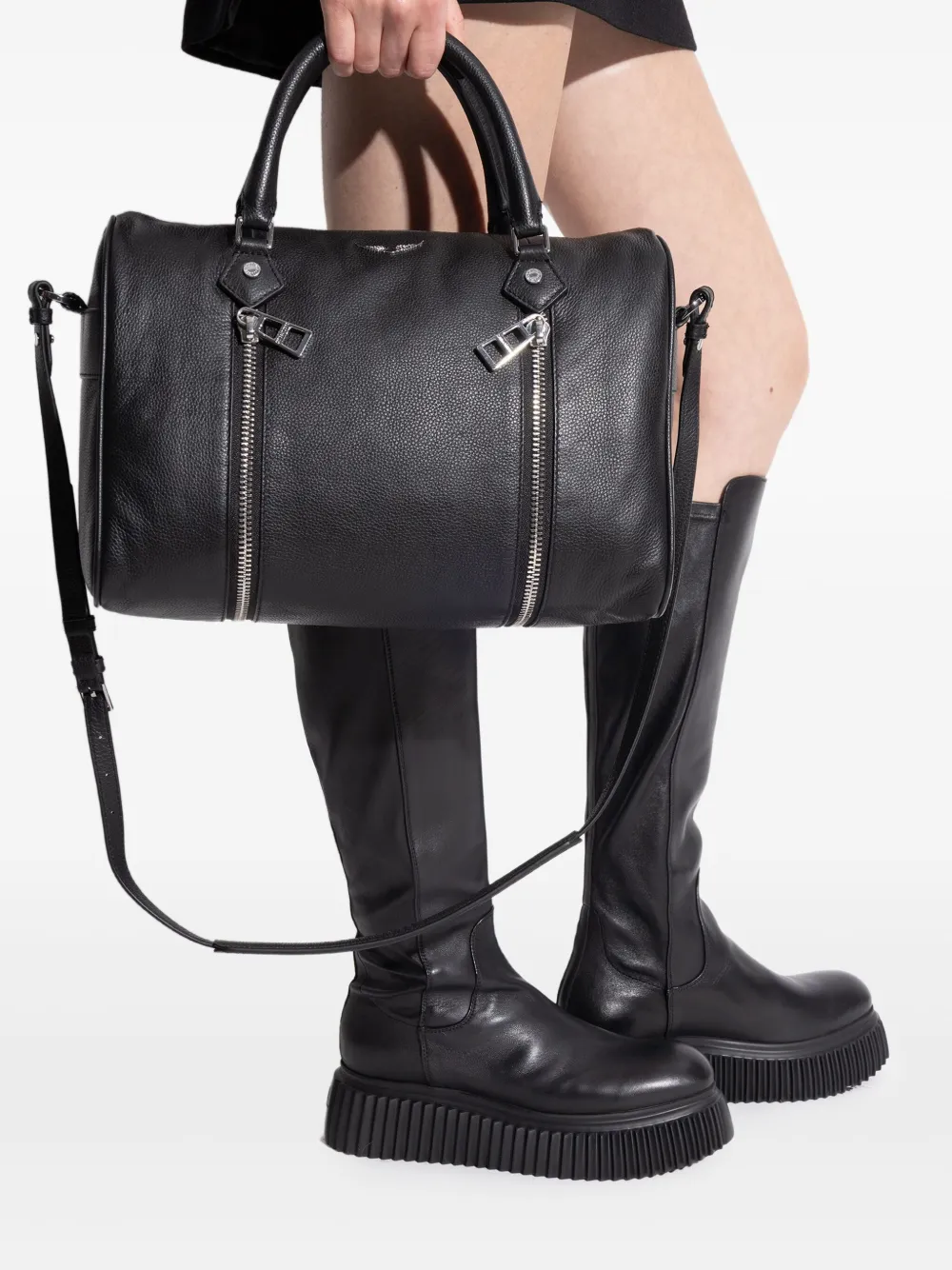 Zadig&Voltaire Medium shopper met gegraveerde vleugels Zwart