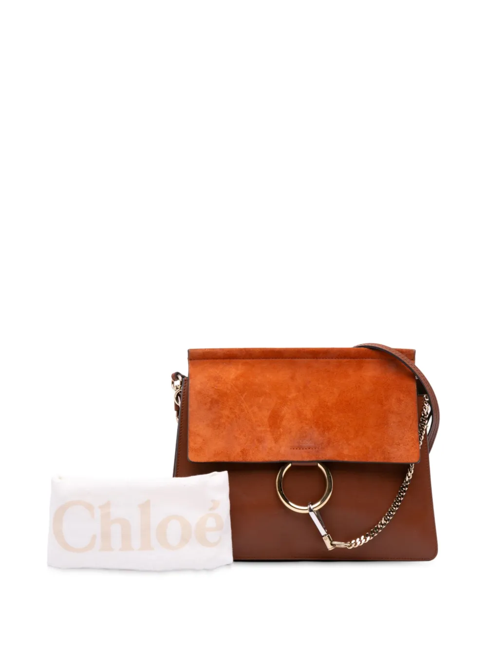 Pre-owned Chloé 2018 Medium Calfskin And Suede Faye Crossbody Bag In Brown