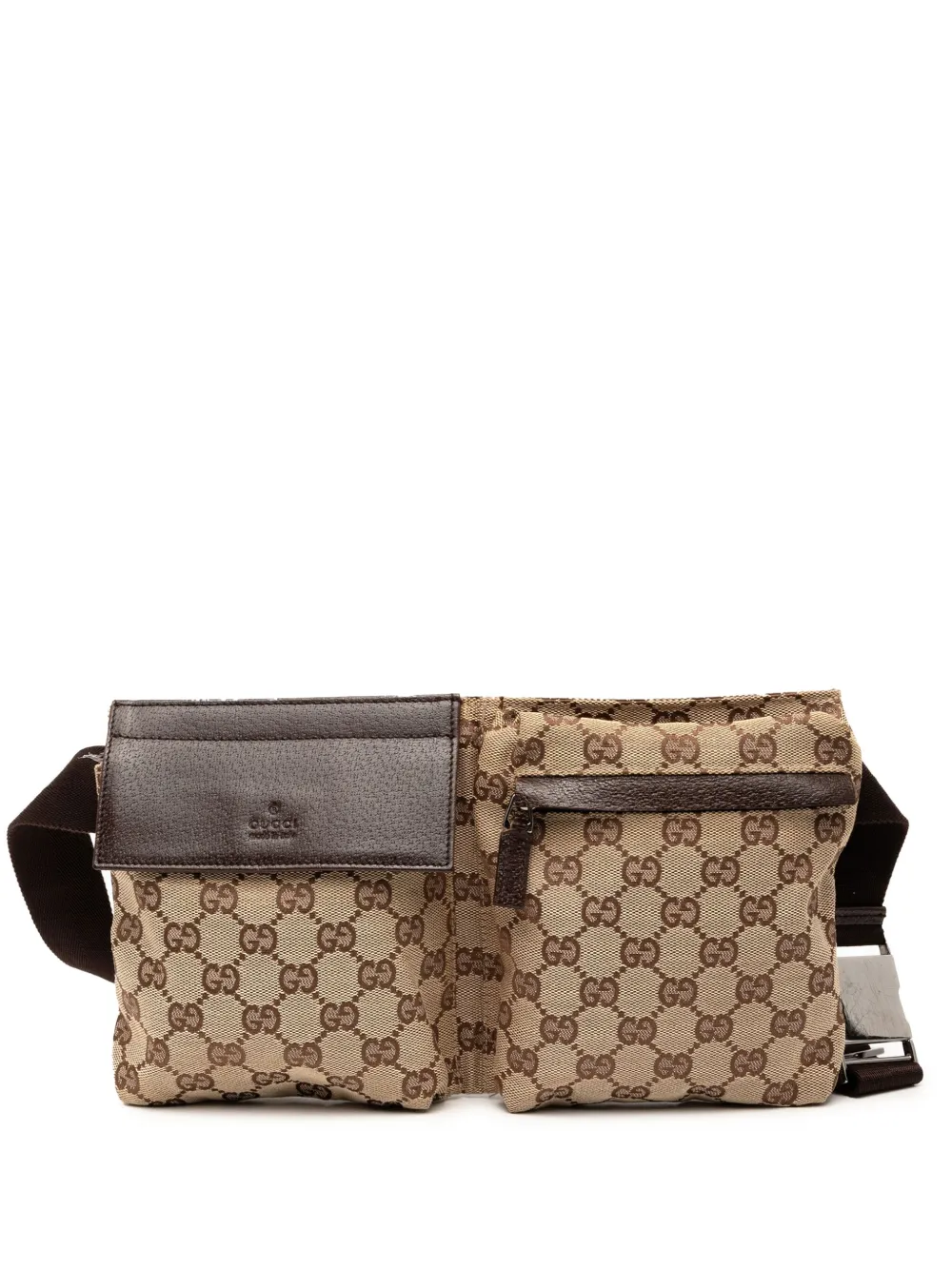 Pre-owned Gucci 2000-2015 Gg Canvas Double Pocket Belt Bag In Brown