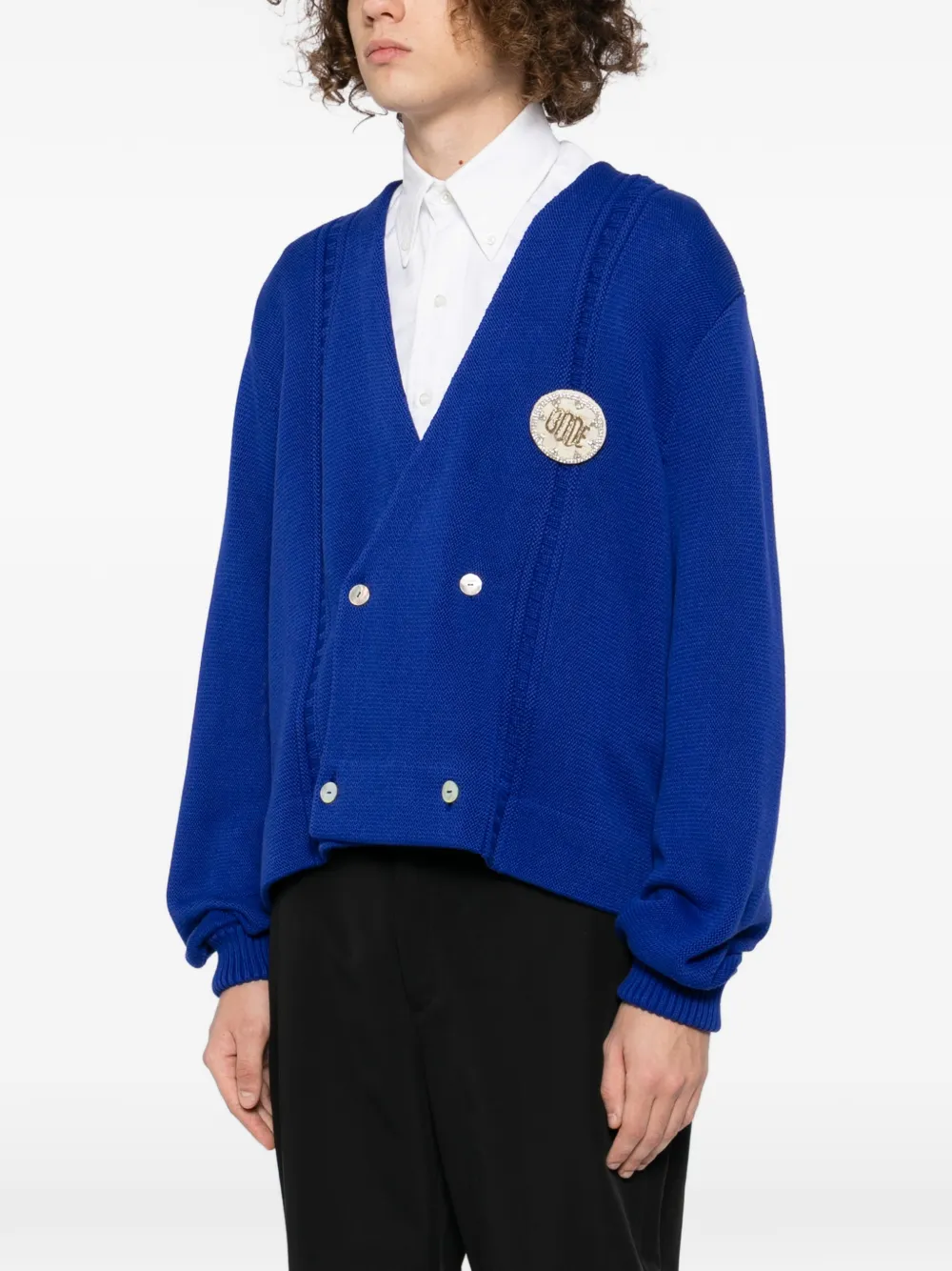 Bode Double-breasted Cardigan In Blue