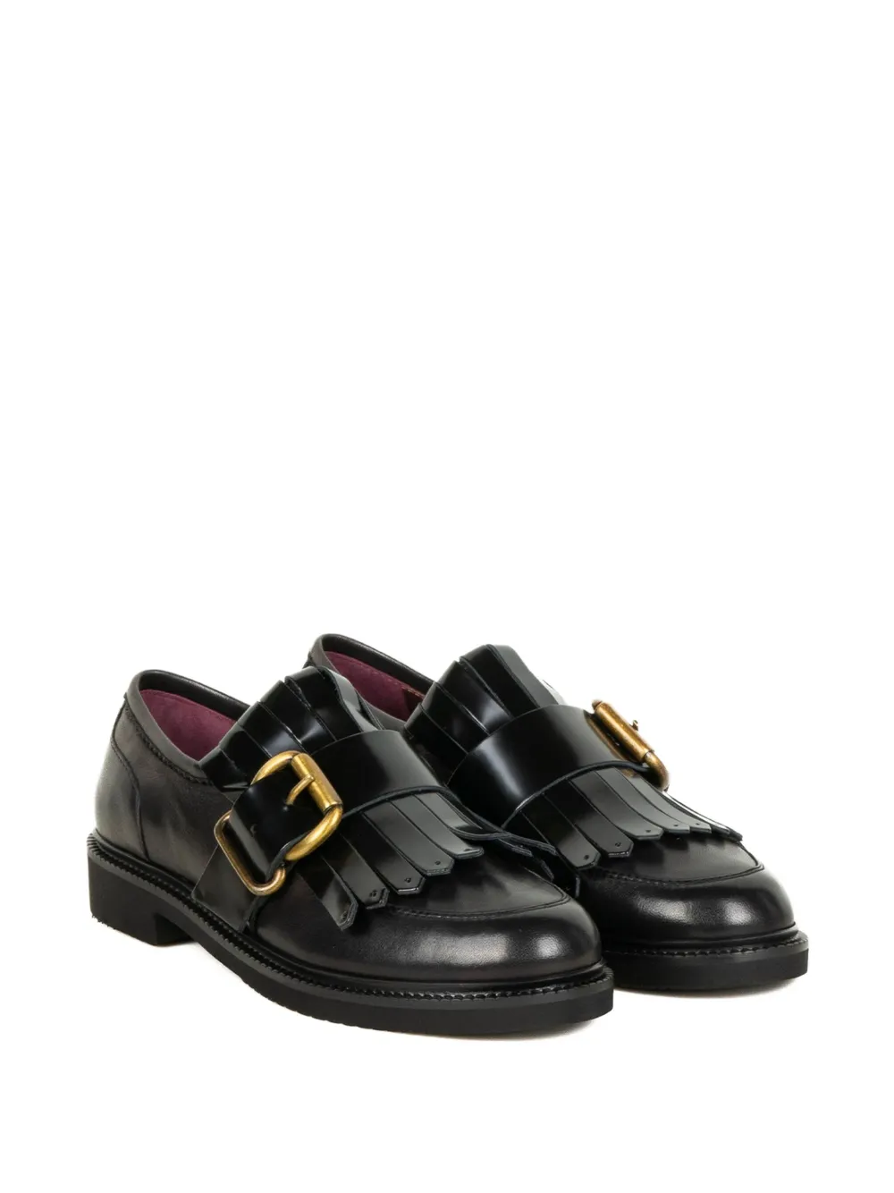Viola Ricci fringed buckle loafers - Zwart