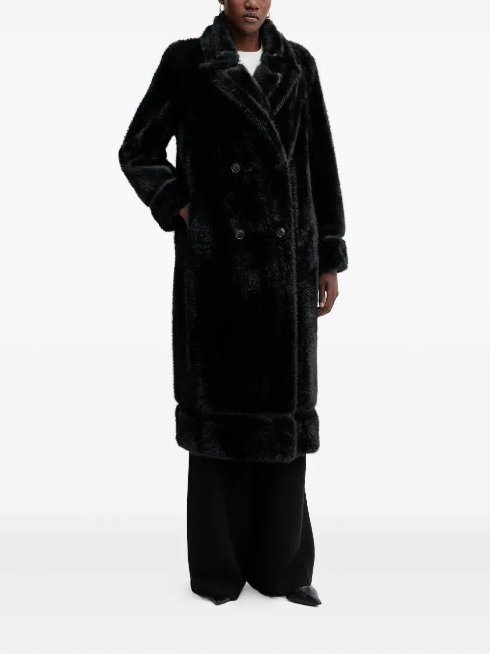 Twinset Double-breasted Faux-fur Coat In Black