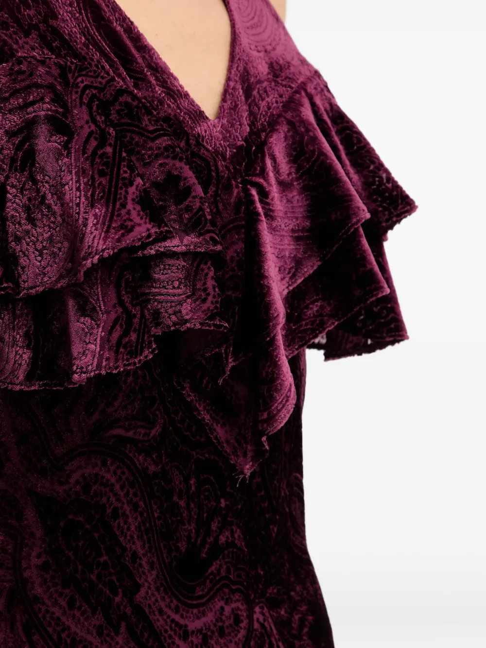 Twinset Ruffled-neck Velvet Maxi Dress In Red