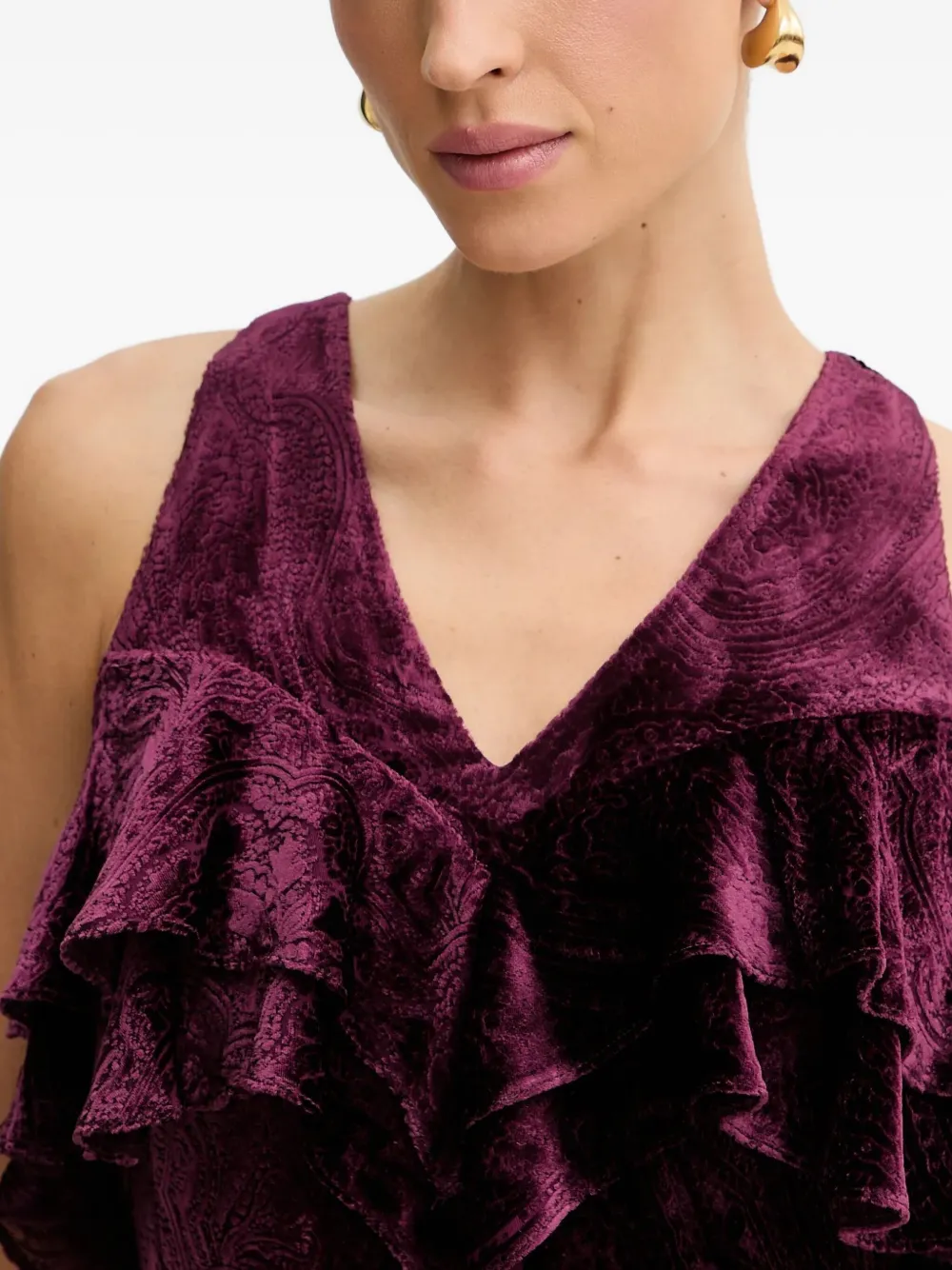 Twinset Ruffled-neck Velvet Maxi Dress In Red