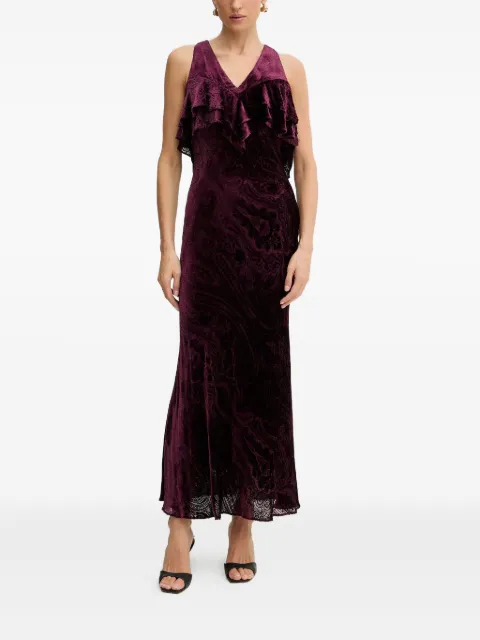 TWINSET ruffled-neck velvet maxi dress