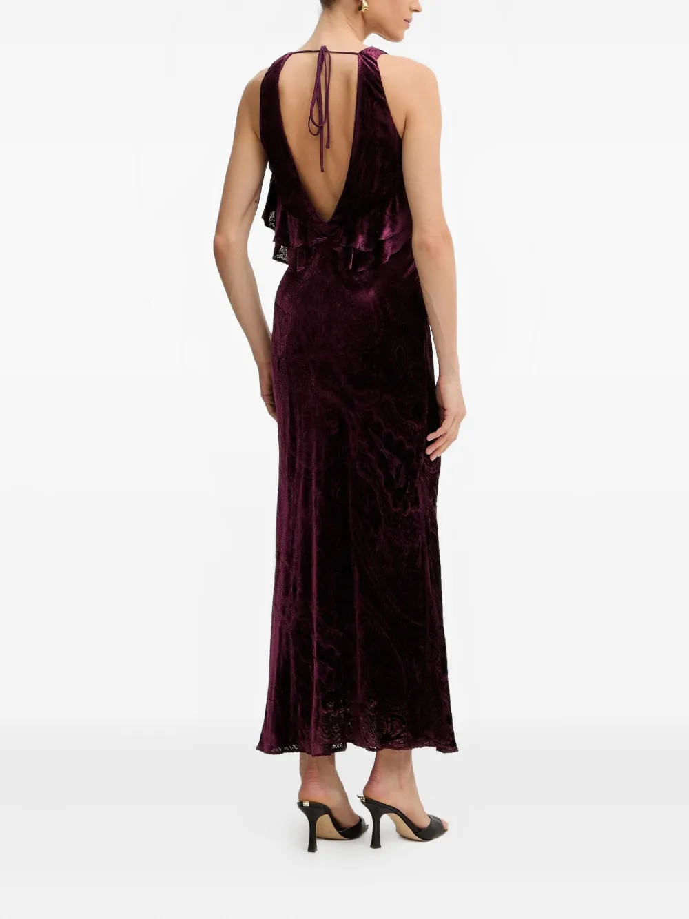 Twinset Ruffled-neck Velvet Maxi Dress In Red