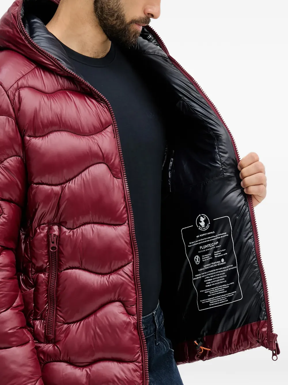 Save The Duck Hooded Wavy Quilted Jacket | Red | FARFETCH
