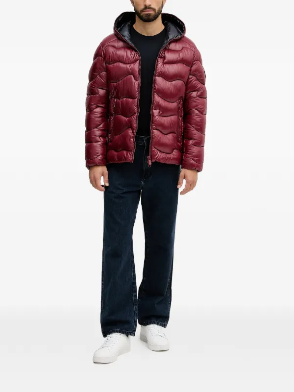 Save The Duck Hooded Wavy Quilted Jacket | Red | FARFETCH