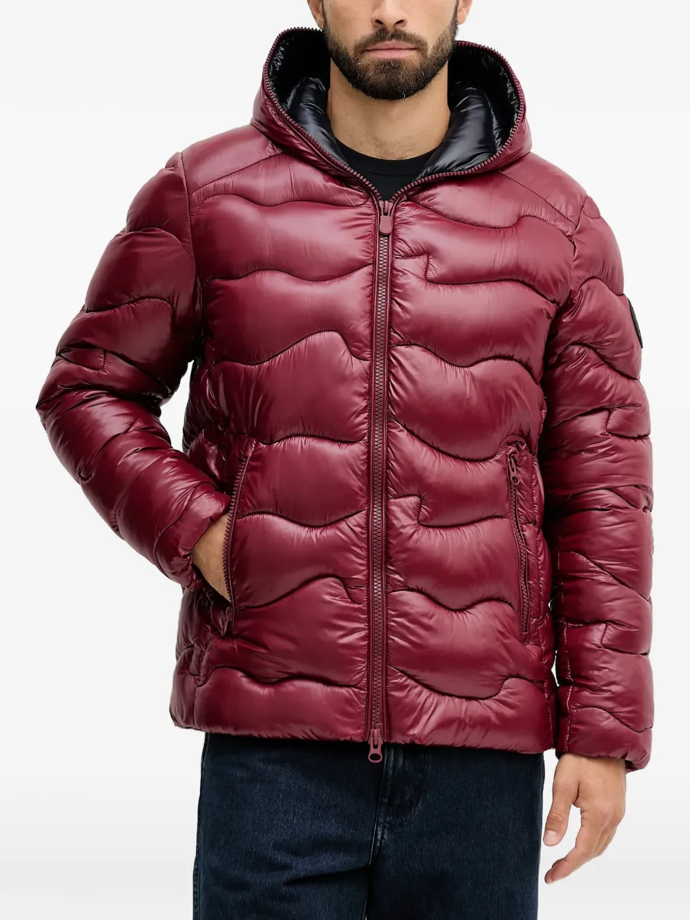 Save The Duck hooded wavy quilted jacket - Rosso