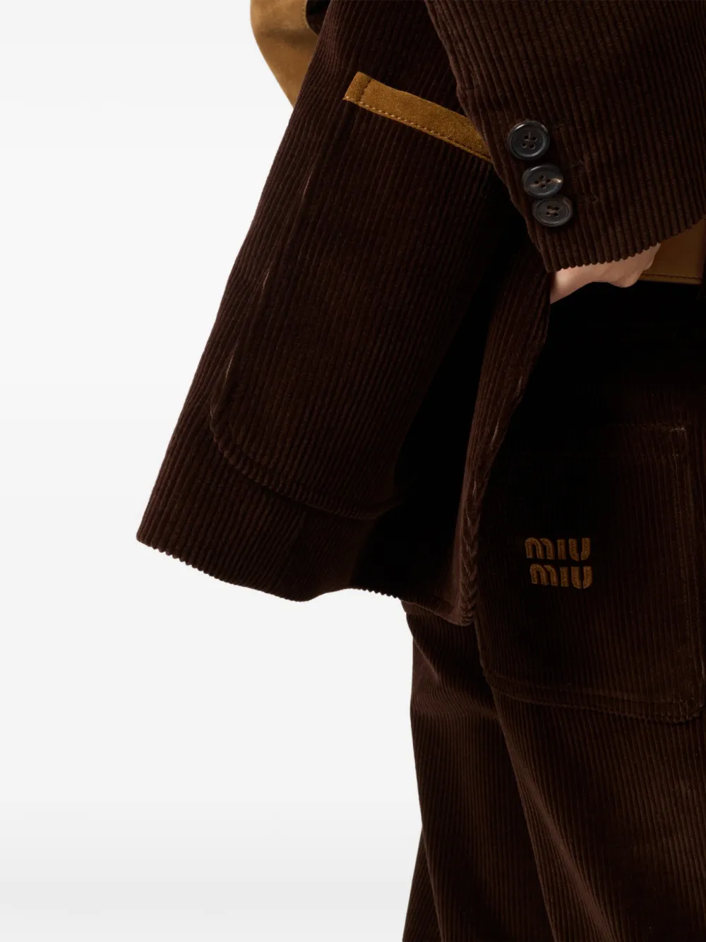 Miu Broek met wijde pijpen en ribfluwelen textuur Bruin