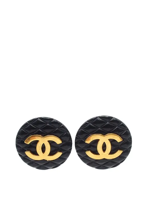 CHANEL Pre-Owned 1993 CC Resin and Gold Plated Quilted Button Clip On Earrings costume earrings