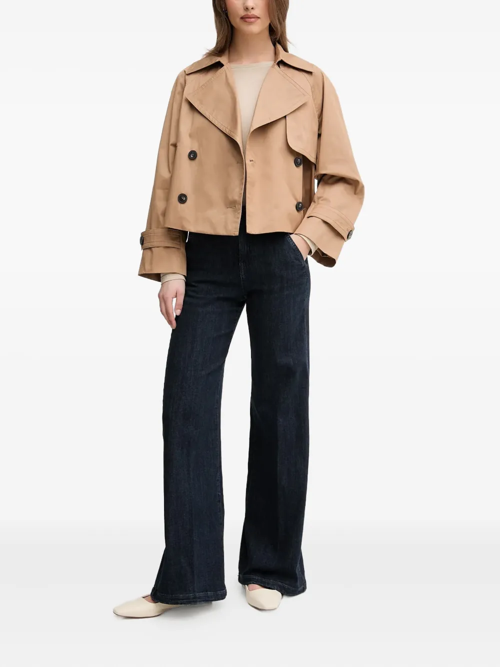 Benetton Button Double Breasted Jacket In Neutral