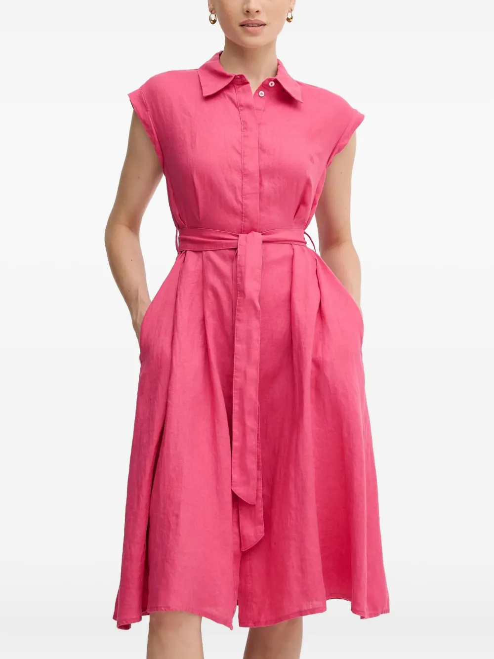 Benetton vestido midi con cinturón | rosado | Image 1