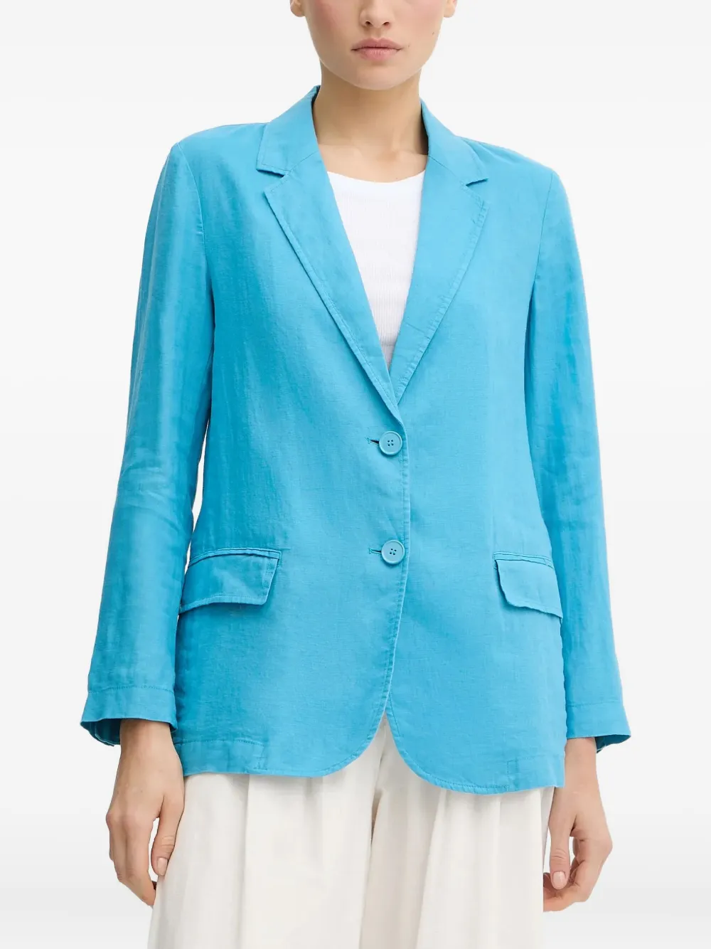 Benetton Pocket Button Linen Blazer In Blue