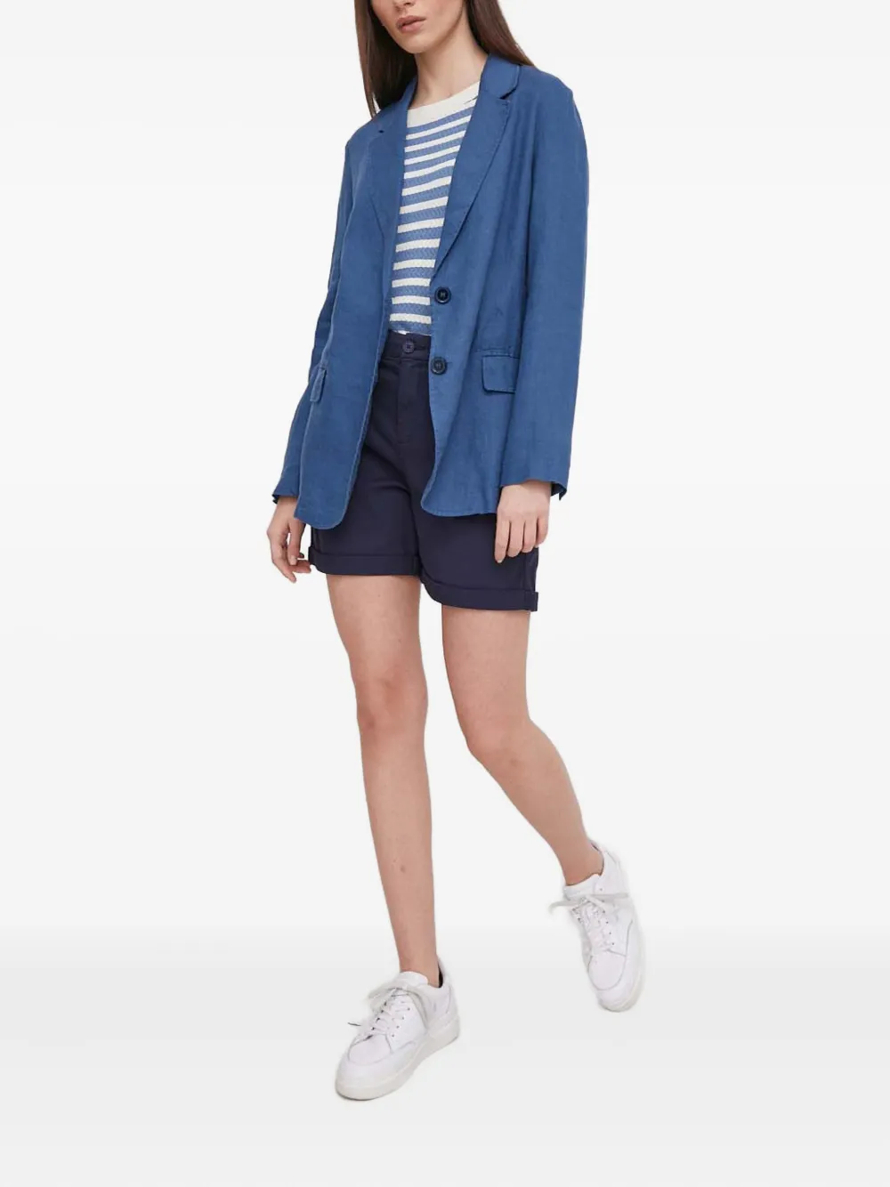Benetton Linen Blazer In Blue