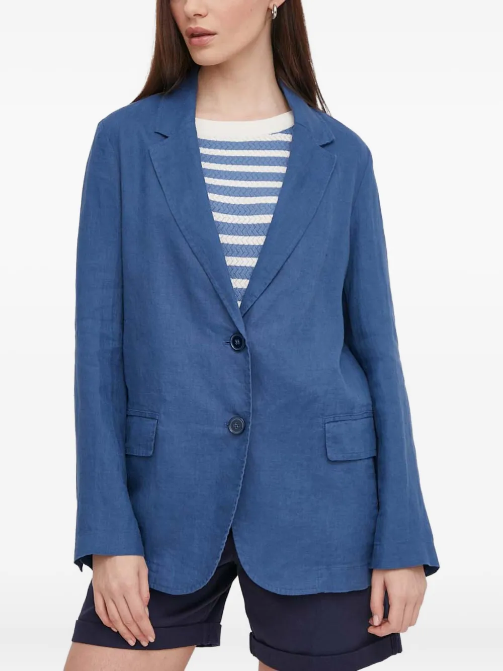 Benetton Linen Blazer In Blue
