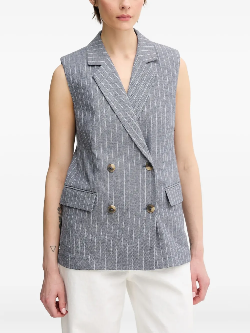 Benetton striped double-breasted waitcoast - Grey