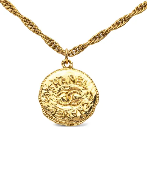 CHANEL Pre-Owned 1993 Gold Plated CC Coin Pendant Necklace costume necklace