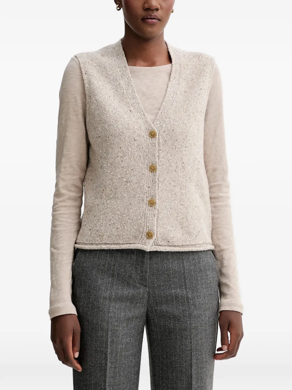 Marc O'polo Buttoned V-neck Cardigan In Neutral