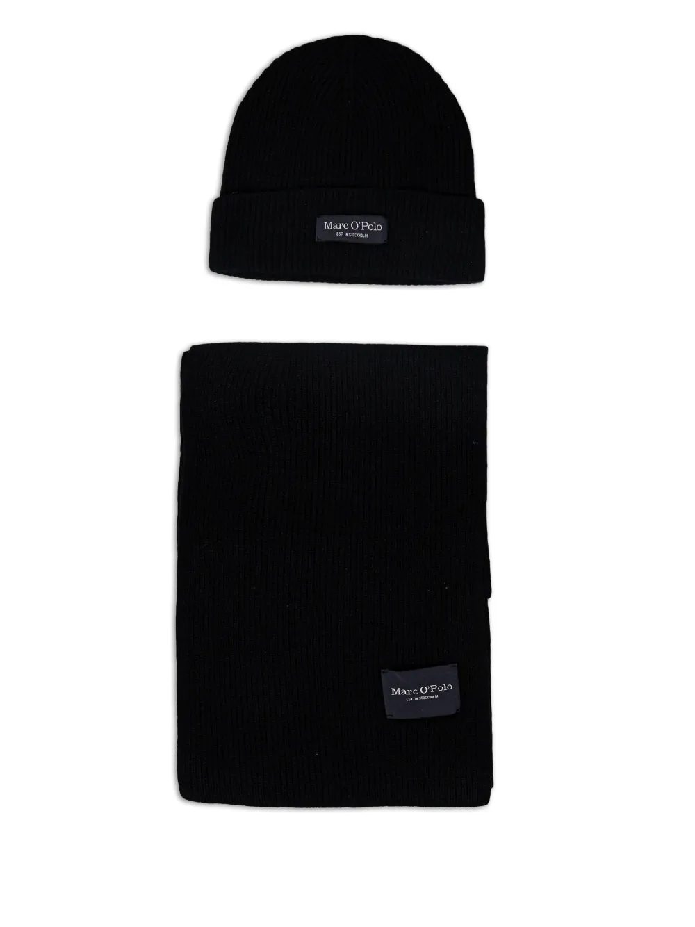 Marc O'Polo logo-patch beanie hat set | Black | Image 1