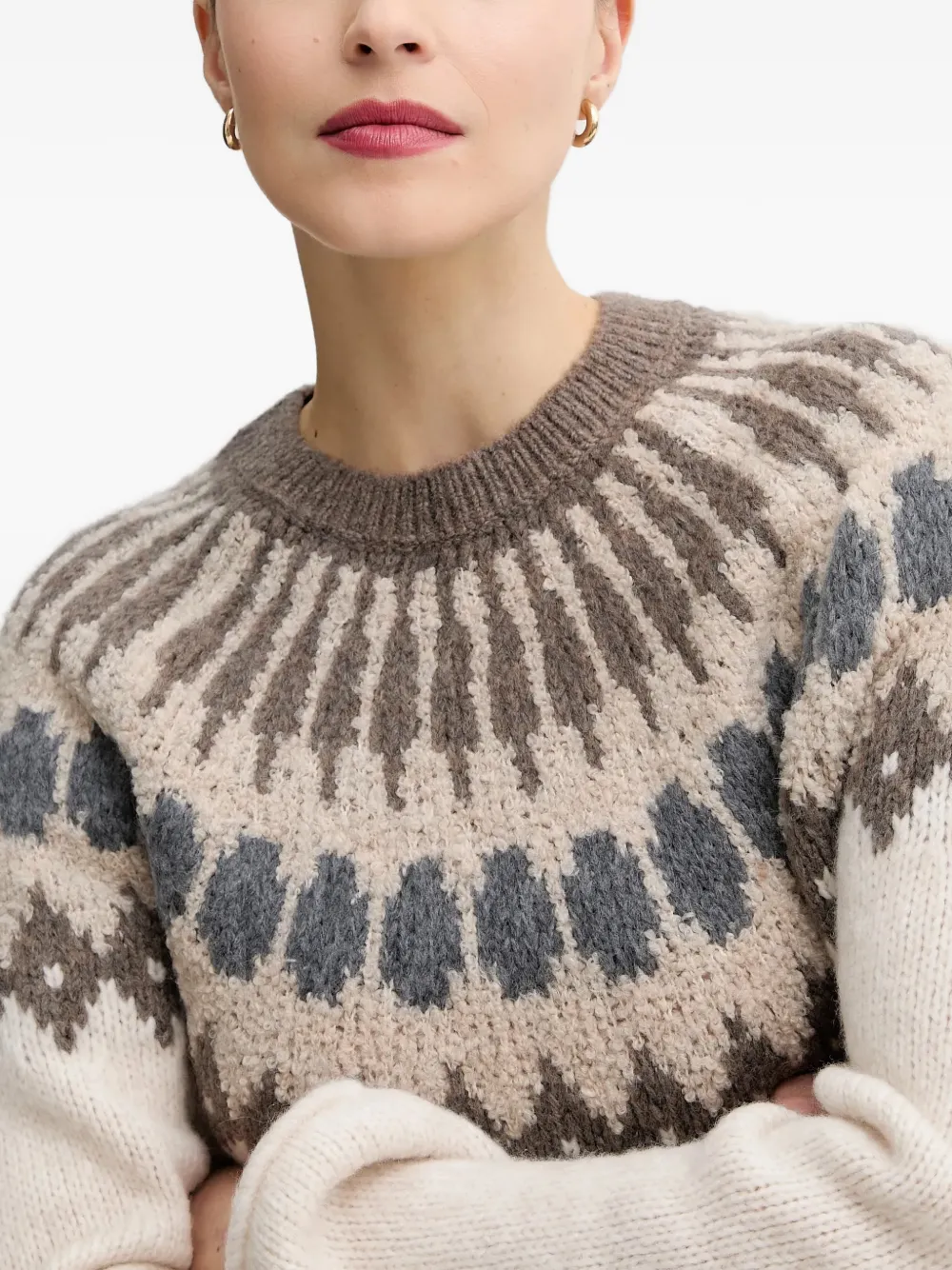 Marc O'Polo Trui met patroon en ronde hals Beige
