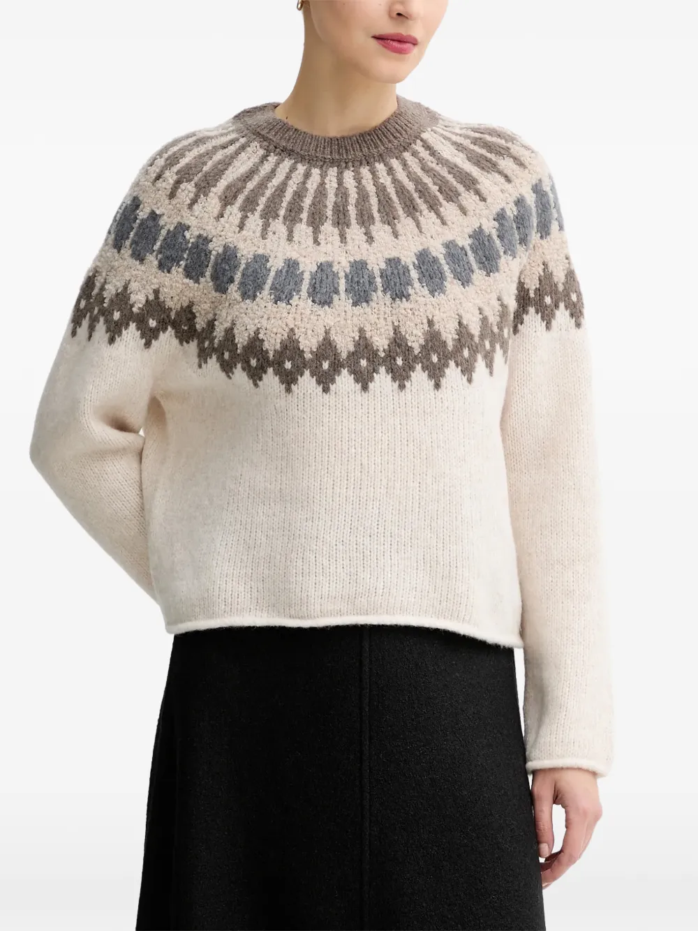 Marc O'polo Patterned Round-neck Sweater In Brown