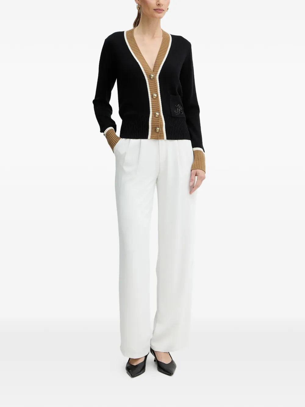  Luisa Spagnoli Monoposto Beaded-logo Buttoned Cardigan - Black 