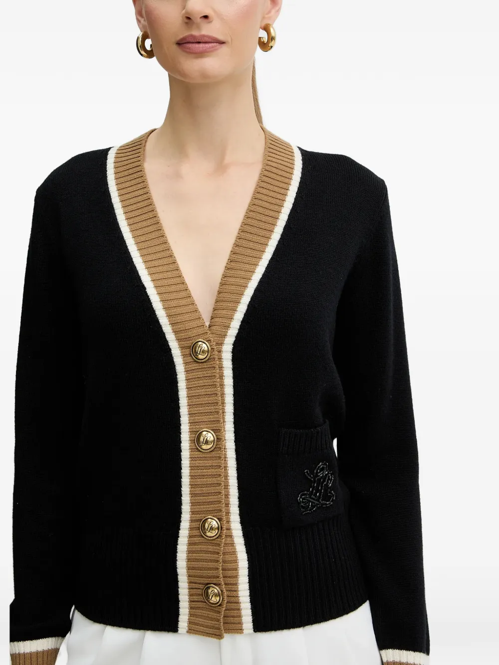  Luisa Spagnoli Monoposto Beaded-logo Buttoned Cardigan - Black 