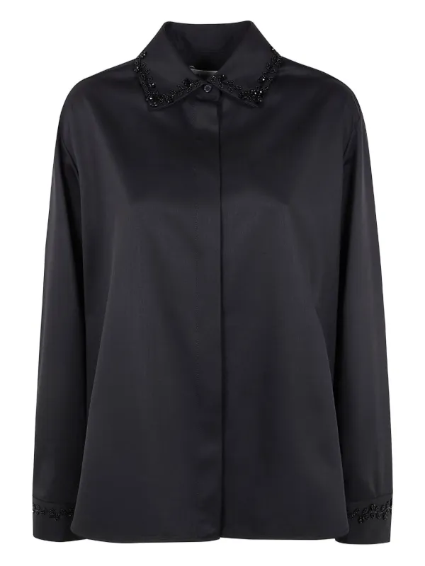 Golden Goose Wool Twill with Floral Embroidery in Glass Beads in Black