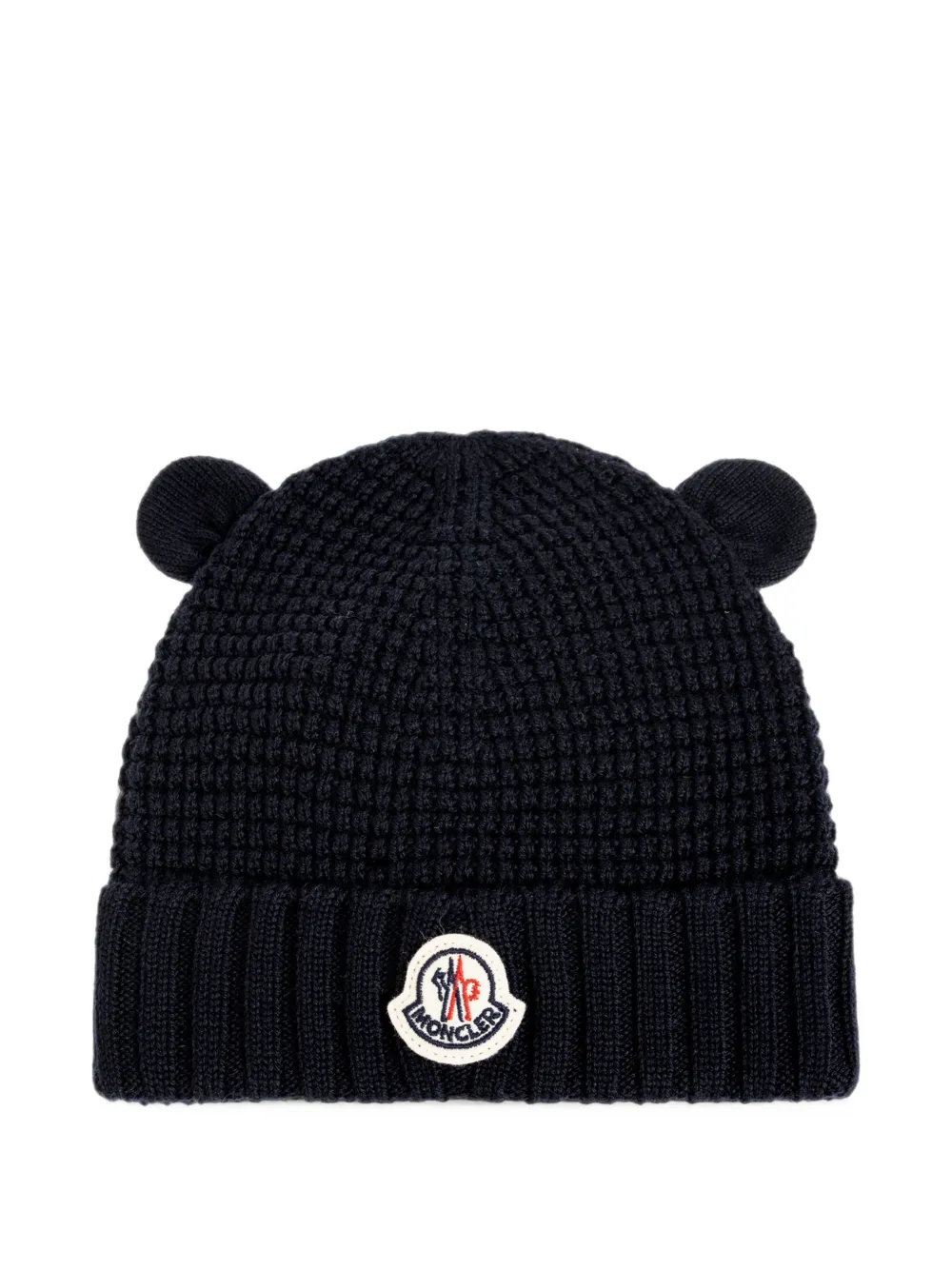 Moncler Enfant Wafelgebreide muts met oor-detail Blauw