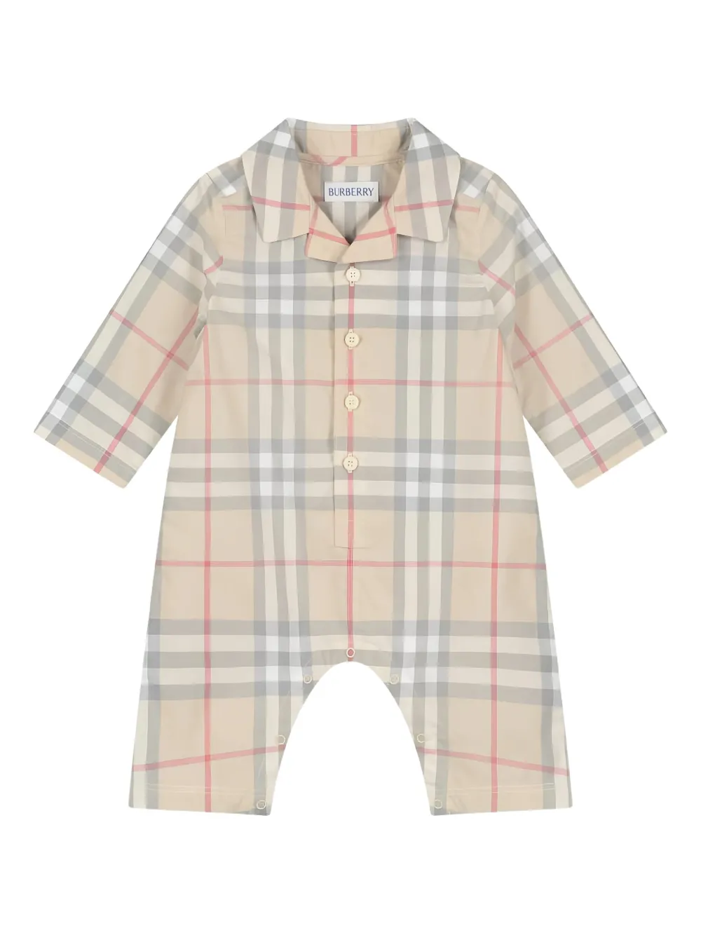 Burberry Checked Cotton Romper In Neutral