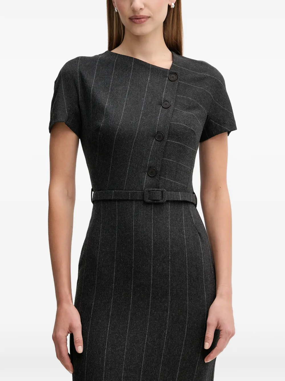 Sandro Ferrone pinstripe-pattern belted midi dress - Grigio