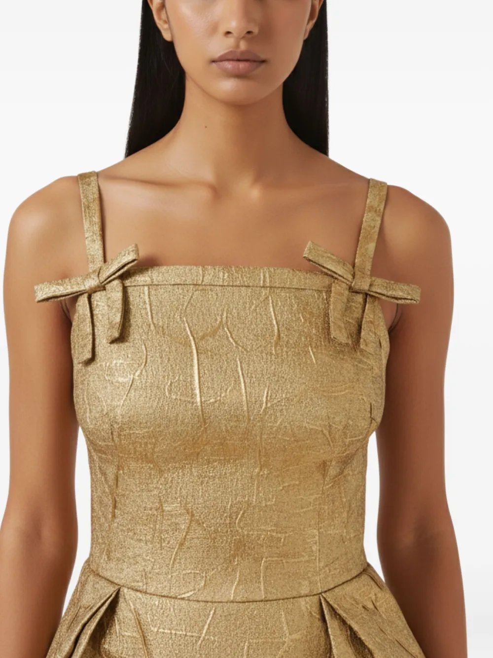 Rebecca Vallance Solana Bow-details Maxi Dress In Gold