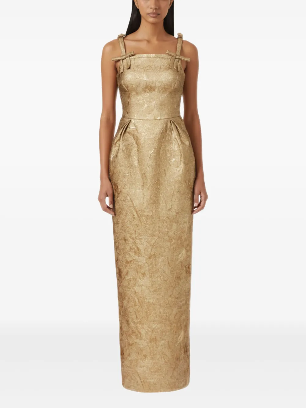 Rebecca Vallance Solana Bow-details Maxi Dress In Gold