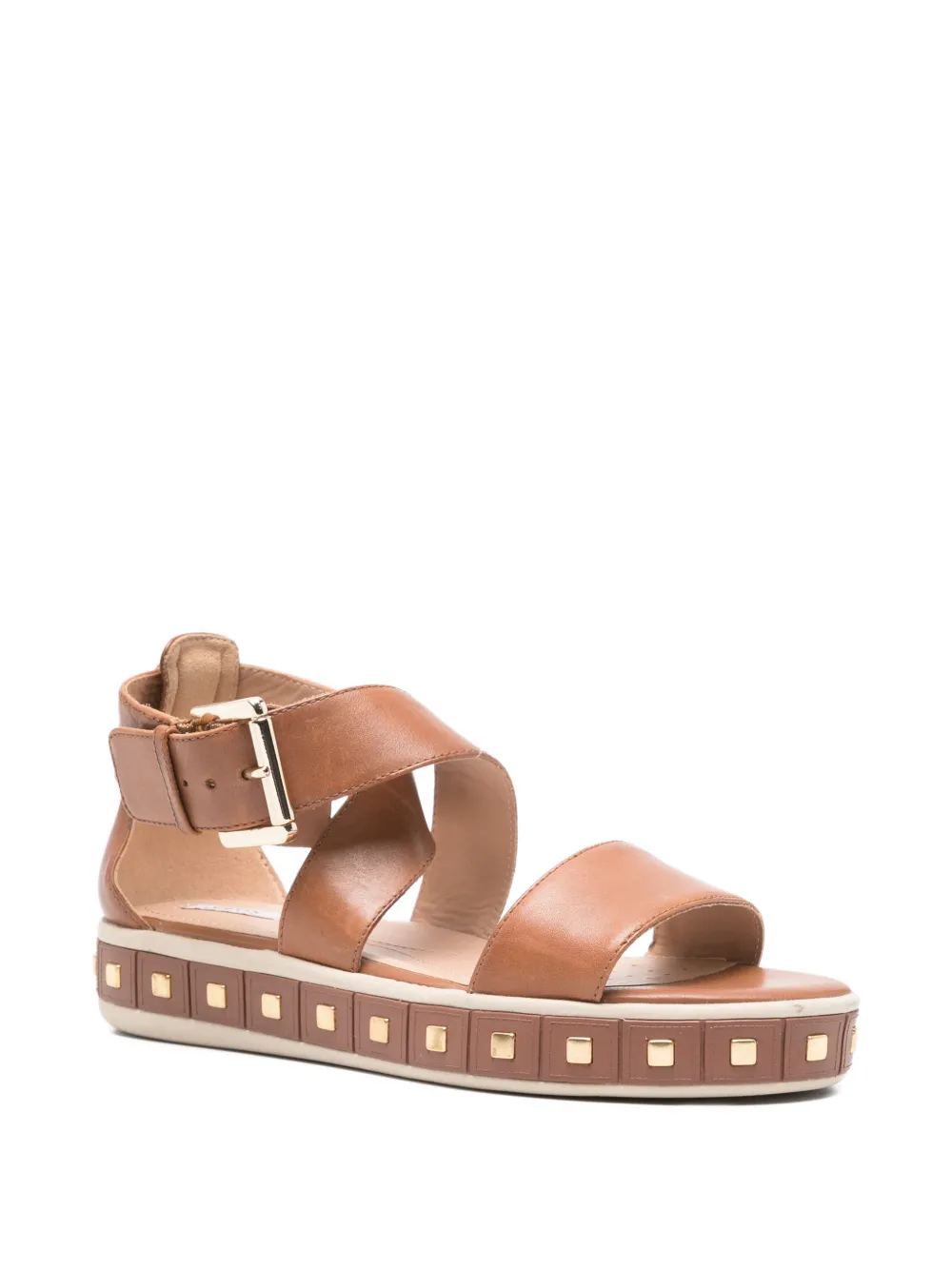 Geox Leelu Studded Buckle Sandals In Brown