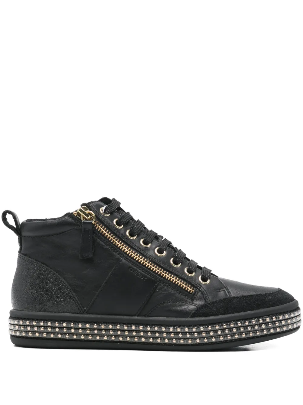 Geox Leelu Zip-up Embellished Sneakers In Black